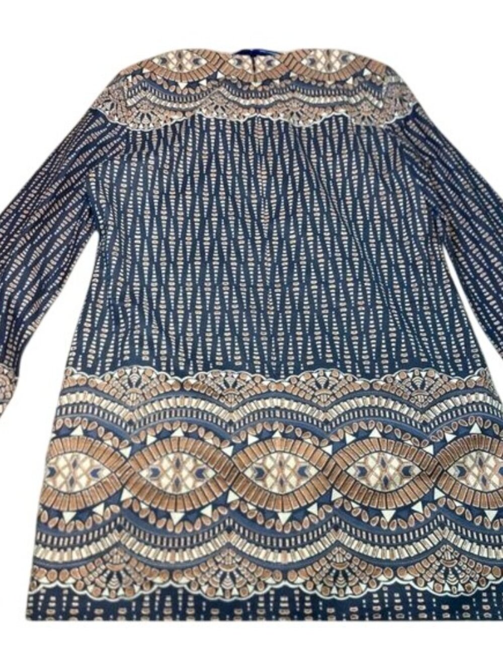 BCBGMAXAZRIA Navy & Rust Boho Long Sleeve Shift Dress | Size Large - Picture 3 of 6